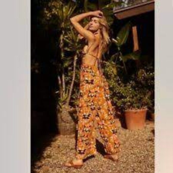Women's Free People Floral Jumpsuit Romper Strappy Back Size 8 - Picture 2 of 13